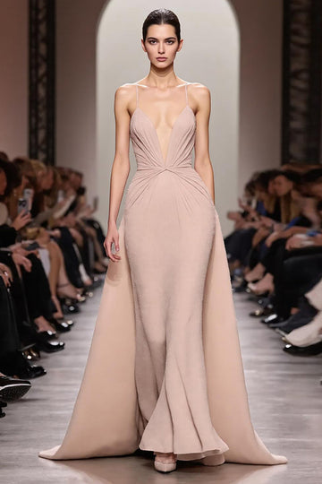 Ivory A Line Satin Ruched Spaghetti Straps Long Formal Dress